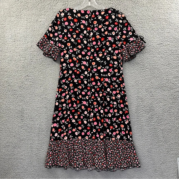 Talbots Short Sleeve Shift Dress Floral Ruffle Black Pink Career Workwear Wmn 2 - Picture 3 of 9